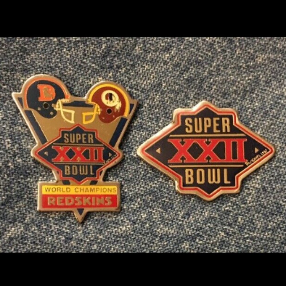 2 Washington Redskins Pins ~ Super Bowl 22 ~ XXII~World Champions~NFL ~ Broncos